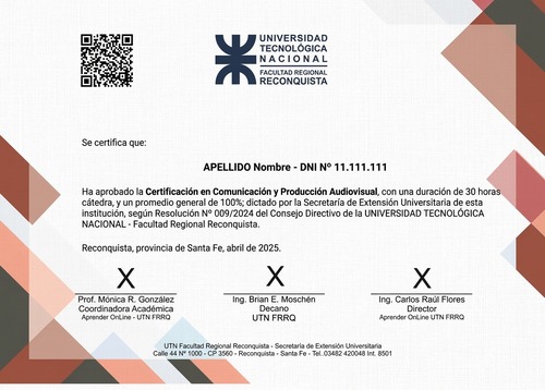 Certificado UTN - Certificación en Comunicación y Producción Audiovisual